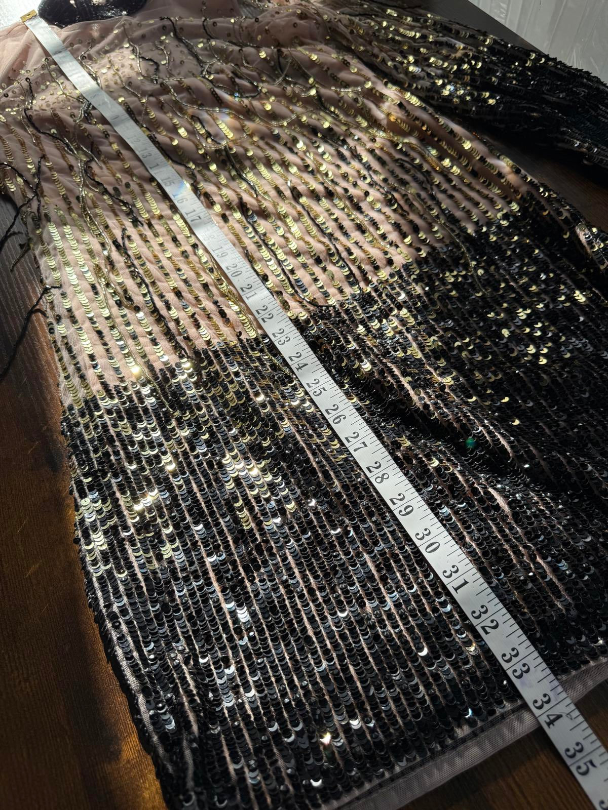 Gold & Black Vintage style Sequin Sheer Mini Dress | UK 8–10 / US 4–6        .48