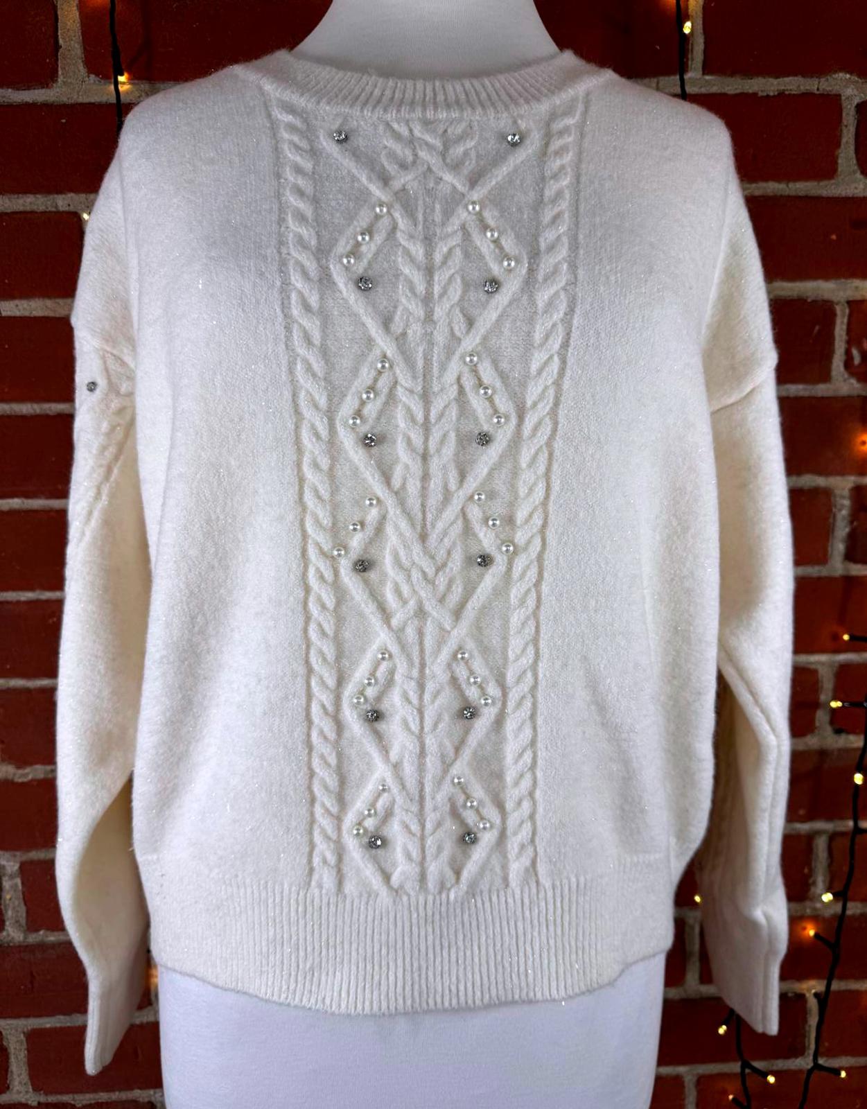 Angeley London Cream Cable Knit Jumper One Size UK 16–20 BNWT Sparkle      NUM35