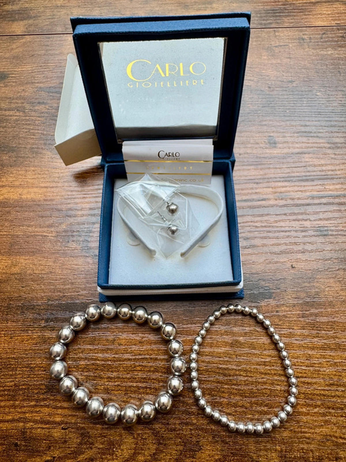 Elegant Silver Bead Bracelet with Matching Earrings Set