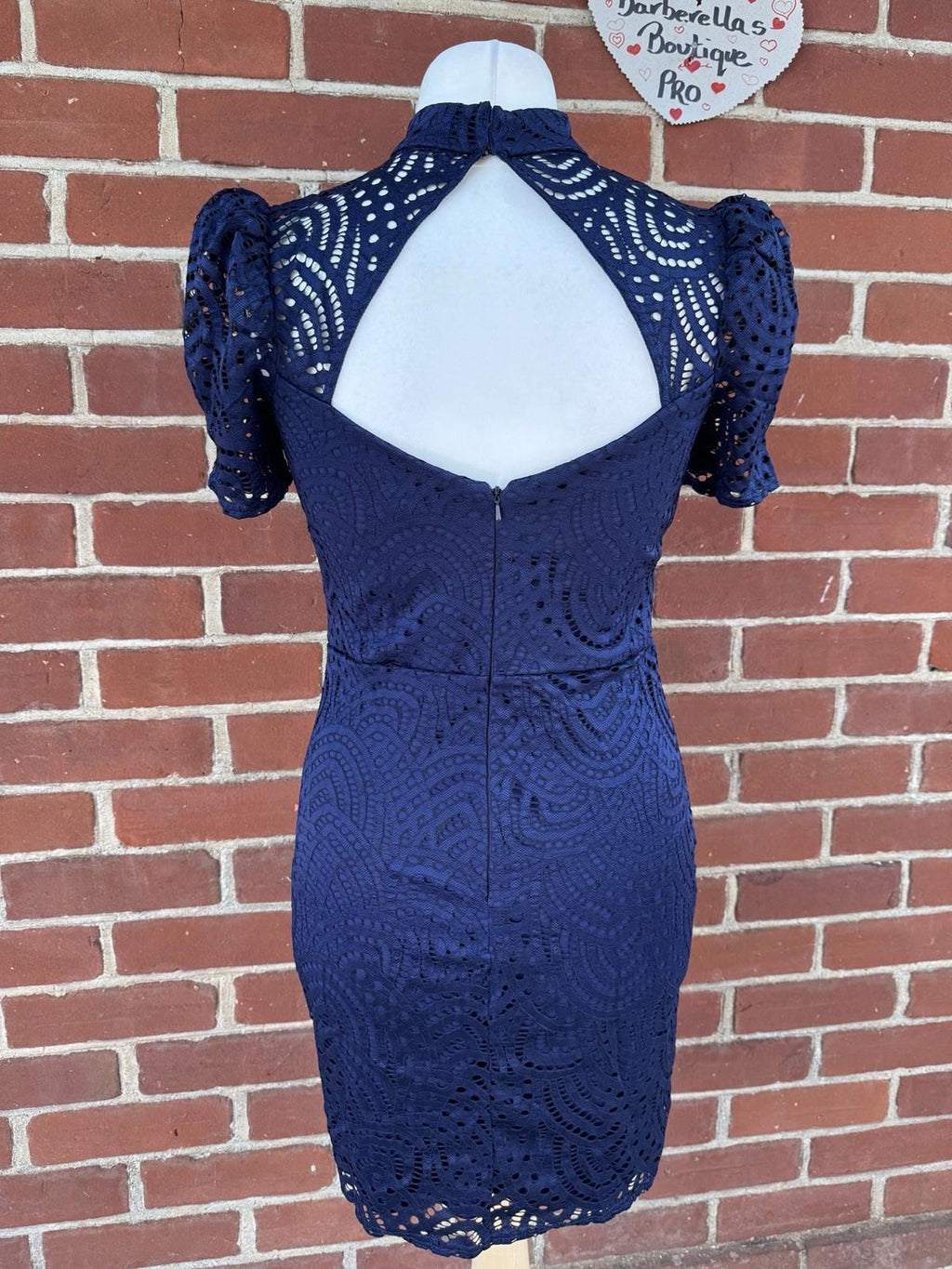 City Goddess London Navy Lace Bodycon Dress Cut Out Back UK Size 14
