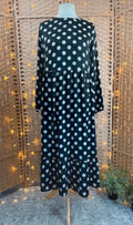 Black White Polka Dot Midi Dress UK14 US10 Long Sleeve Tiered
