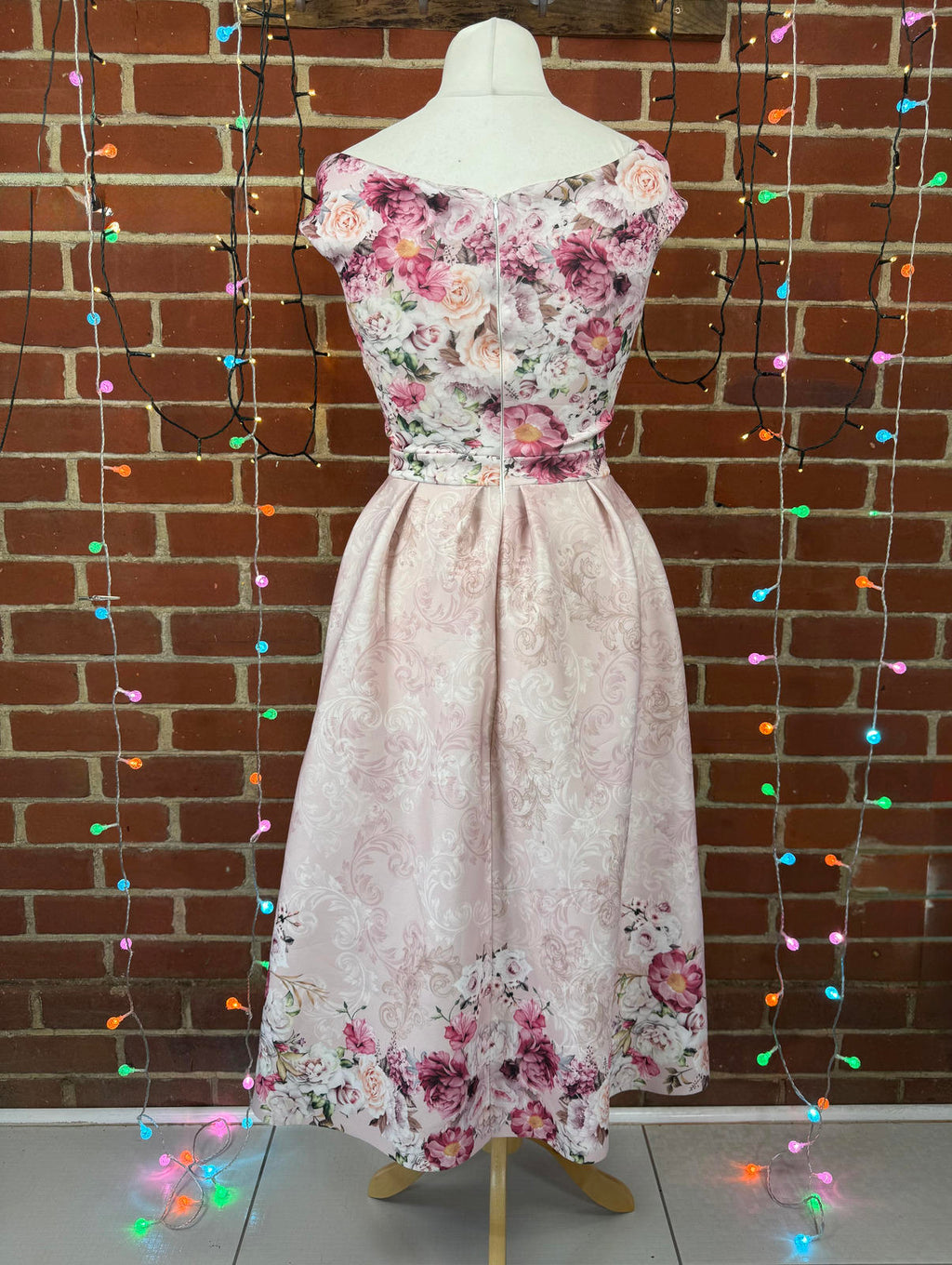 Goddiva Floral Scuba Crepe Midi Dress Pink UK 8–10 VGC                      .295