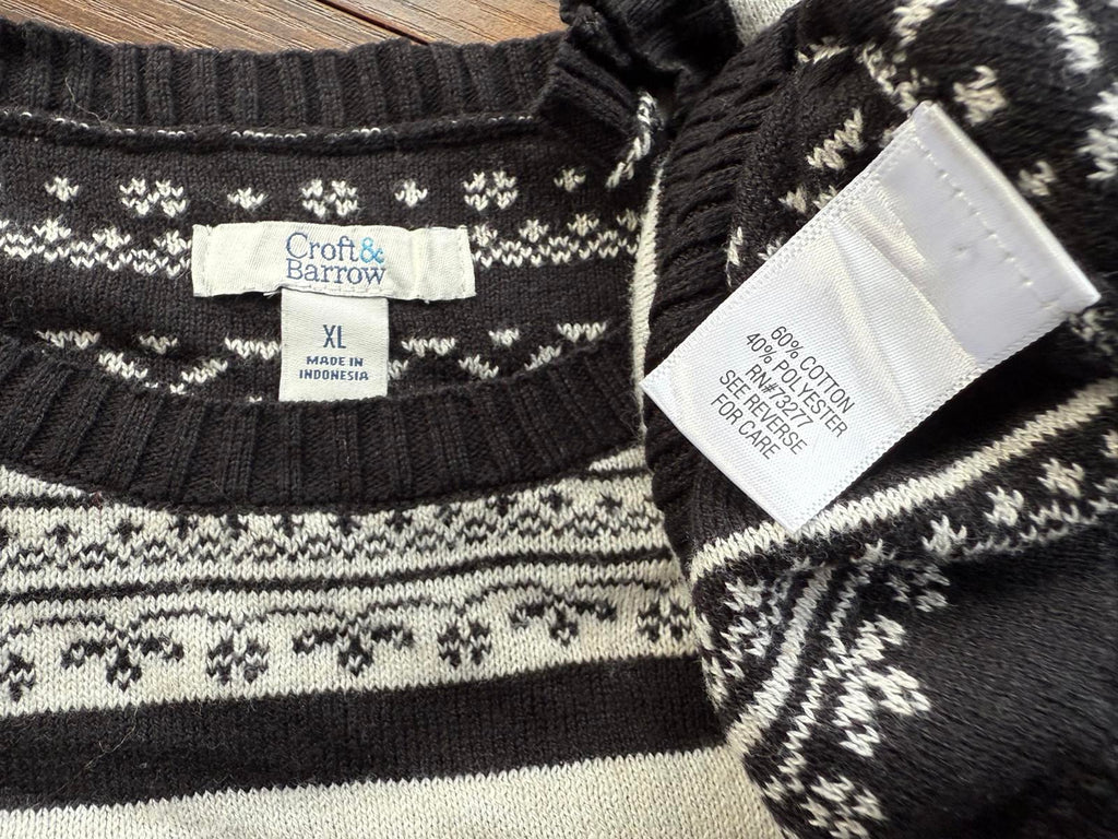 Croft & Barrow Men’s XL Fair Isle Sweater – Black/White – Cotton Blend NUM9
