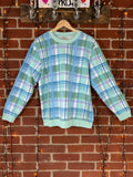 BLAIR Vibrant Plaid Crewneck Sweater - Mint Green and Pastel Tones NUM 45