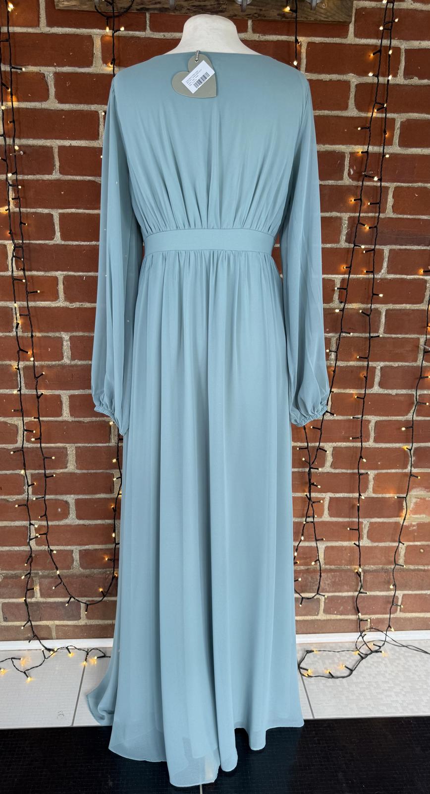 Goddiva London Green Long Sleeve Chiffon Maxi Dress UK 10