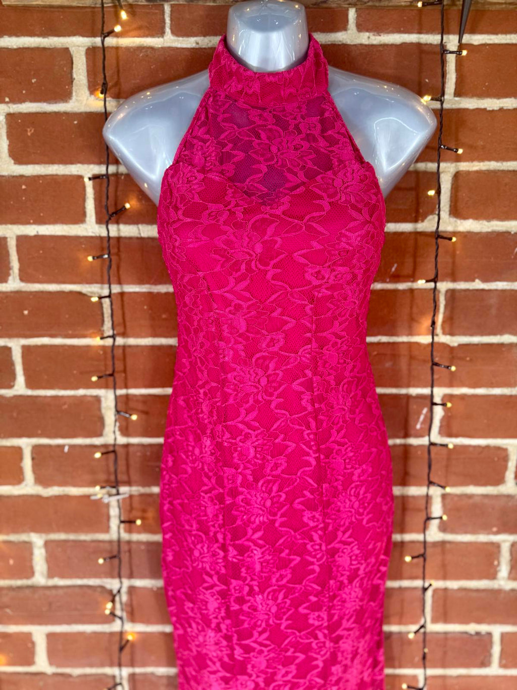 💃 GODDIVA LONDON DR2033 Cerise Lace Halter Maxi Dress – UK 6 - NWT