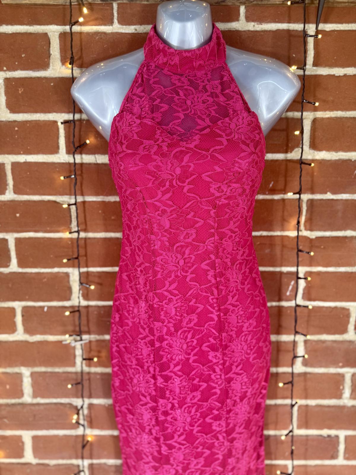 💃 GODDIVA LONDON DR2033 Cerise Lace Halter Maxi Dress – UK 6 - NWT