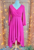 Cerise Pink Chiffon Hanky Hem Dress UK 10-12 Wedding Guest