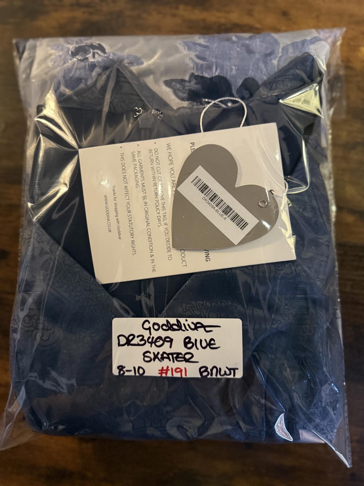 Goddiva London DR3409A Blue Floral Jacquard Prom Dress Size 8-10