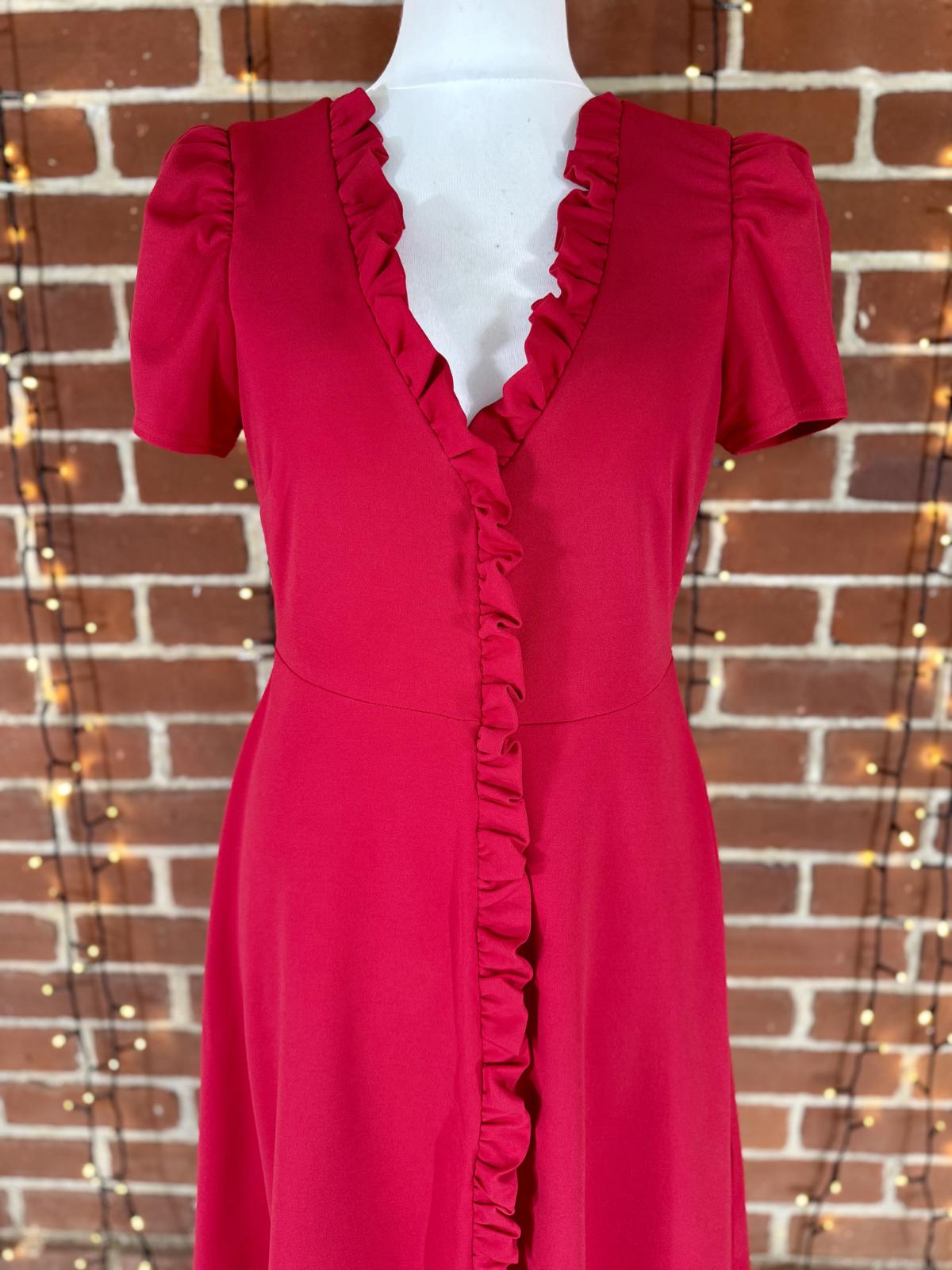 Goddiva London Red Ruffle Front Midi Dress – UK 14 – New With Tags #117