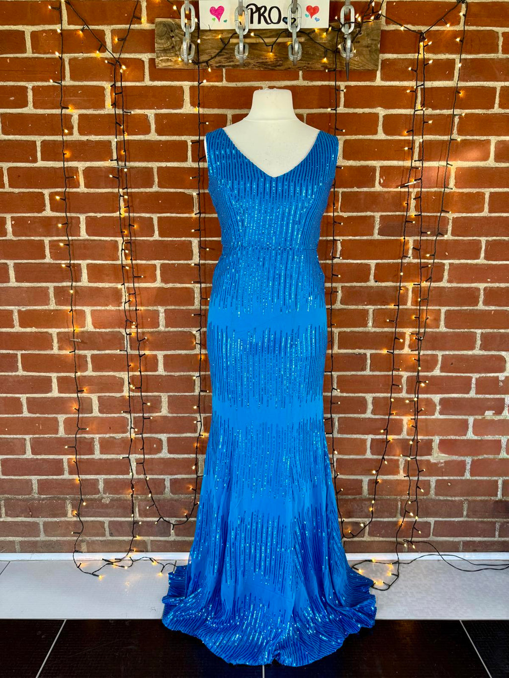 Goddiva London Vivid Blue Sequin Maxi Dress UK 12 BNWT Evening Ball Prom Gown