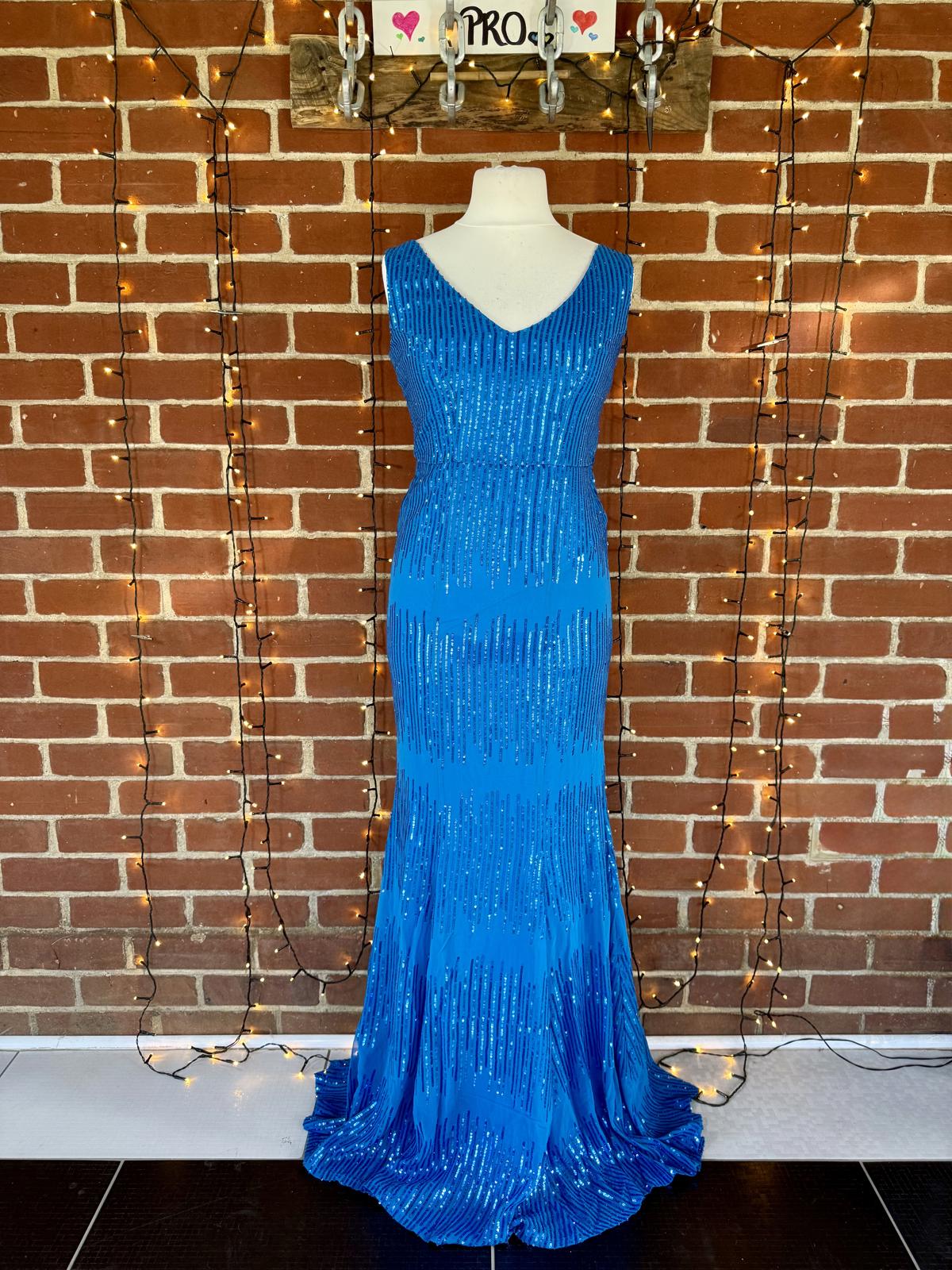 Goddiva London Vivid Blue Sequin Maxi Dress UK 12 BNWT Evening Ball Prom Gown