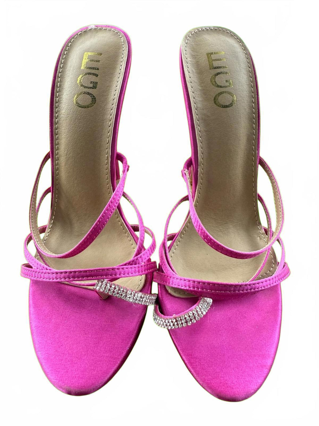 EGO Pink Strappy High Heel Sandals with Rhinestone Detail - Size 6