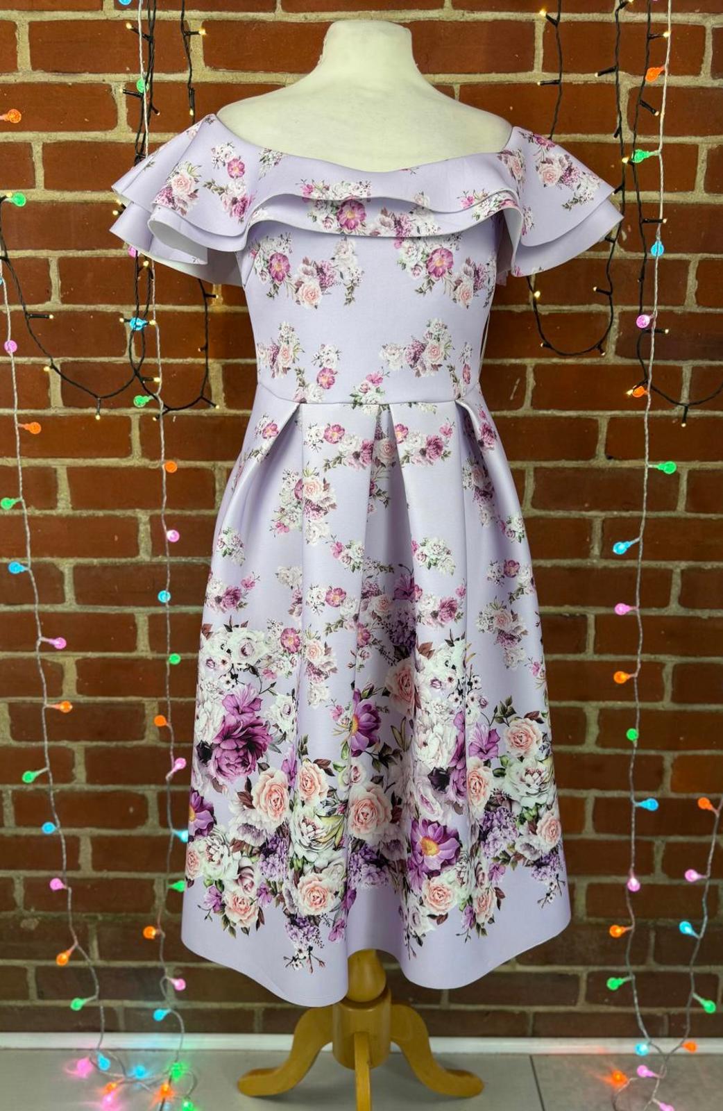 Goddiva Floral Scuba Crepe Bardot Dress Approx UK 8 US 4 BNWT  sku314