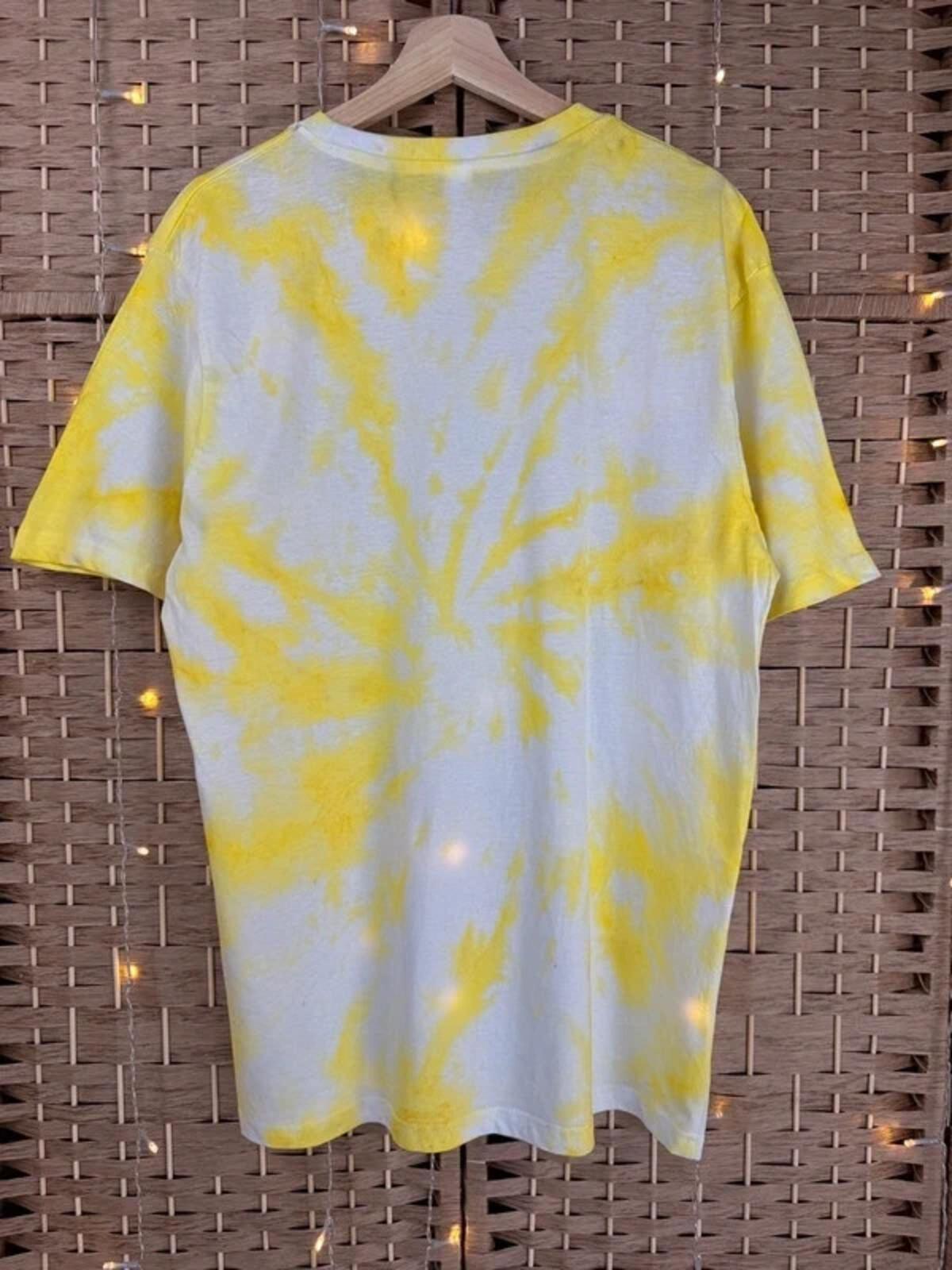 Hand Dyed Yellow Tie Dye T-Shirt XL UK 18-20 Festival Summer Tee