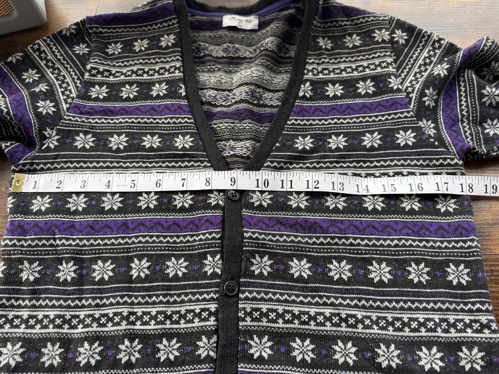 Men’s Bigi FIRST Fair Isle Snowflake Cardigan Black Purple – Small / Medium #51 NUM 10