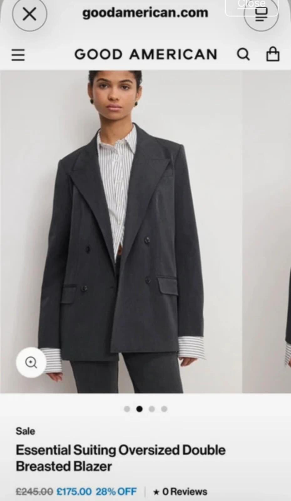 Good American Black Blazer UK 16 18 Oversized Tailored Jacket NEW Smart Workwear
