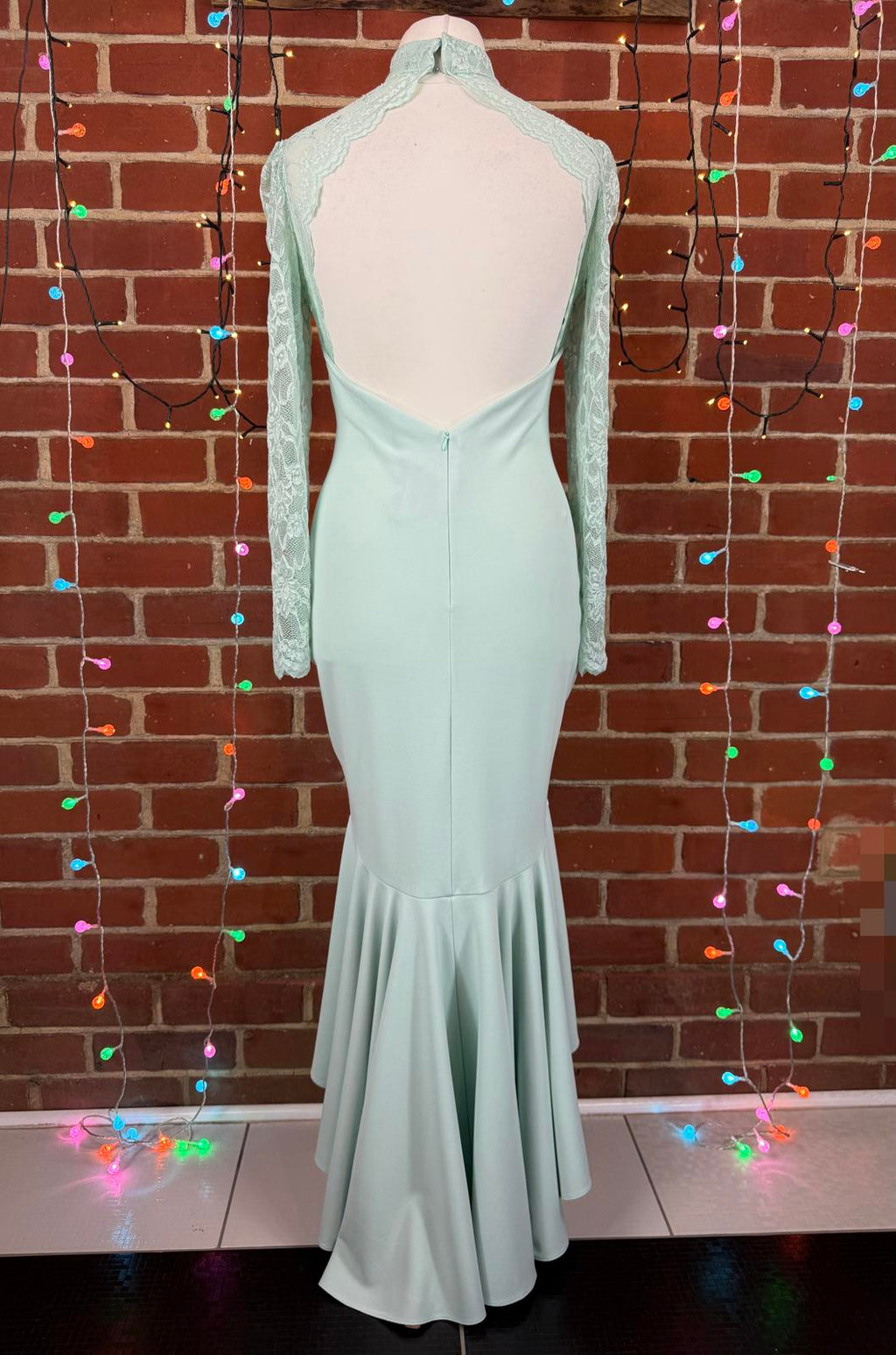 Goddiva Mint Lace Maxi Dress UK 12 / US 8 High Neck Open Back BNWT          .318
