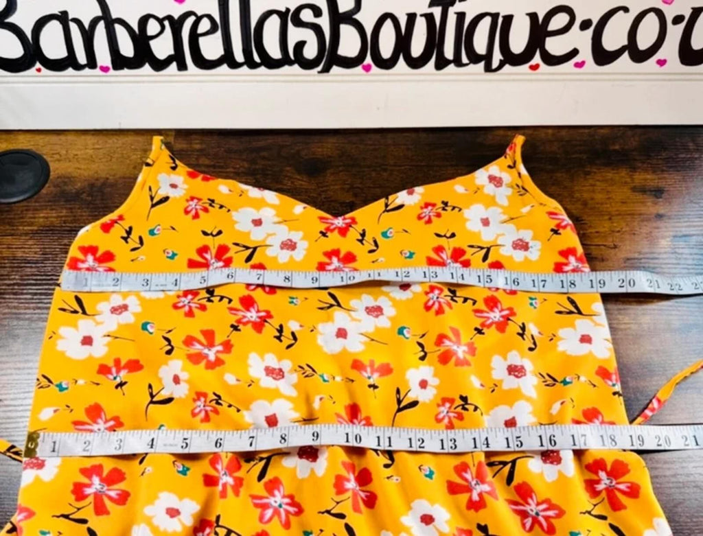 Boho Yellow Floral Frill Hem Midi Dress Size L Festival