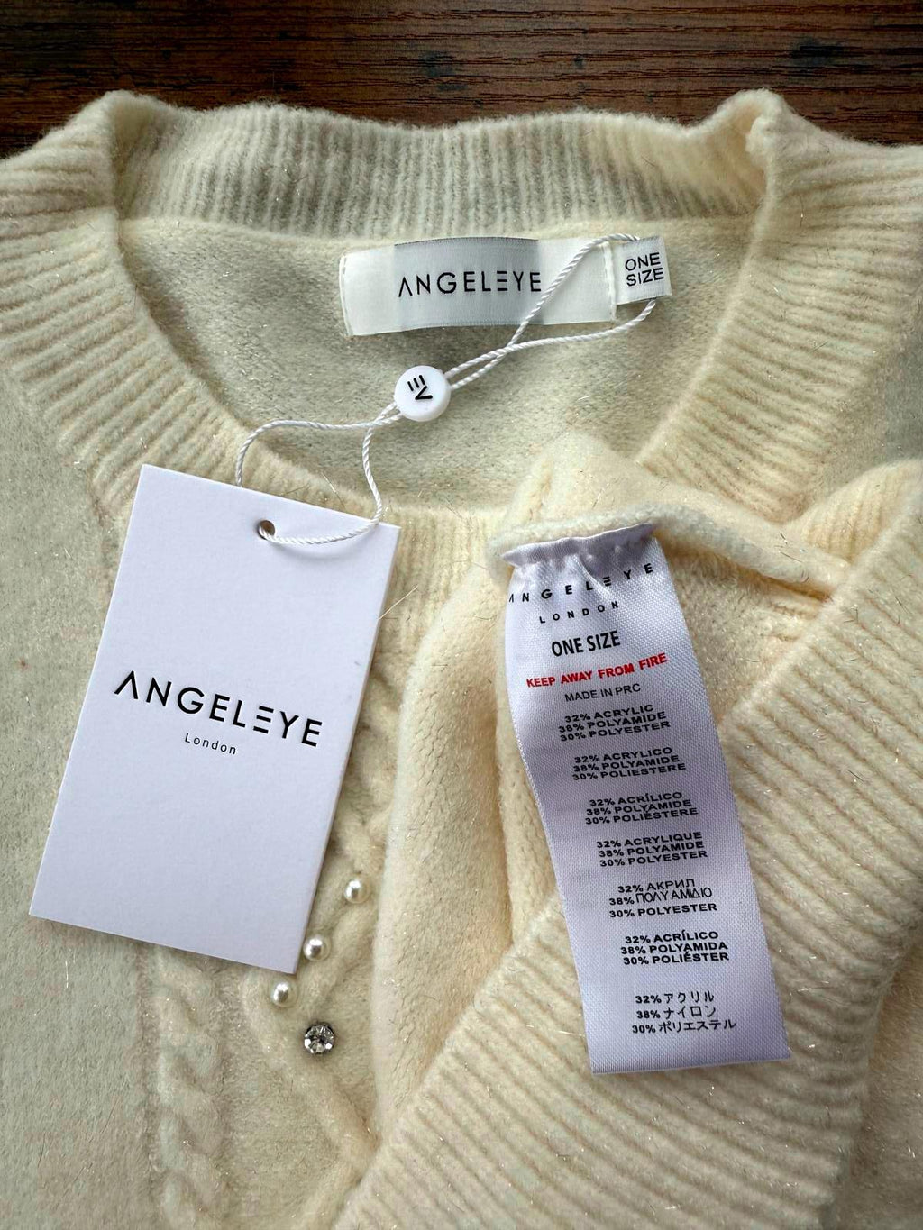 Angeley London Cream Cable Knit Jumper One Size UK 16–20 BNWT Sparkle      NUM35