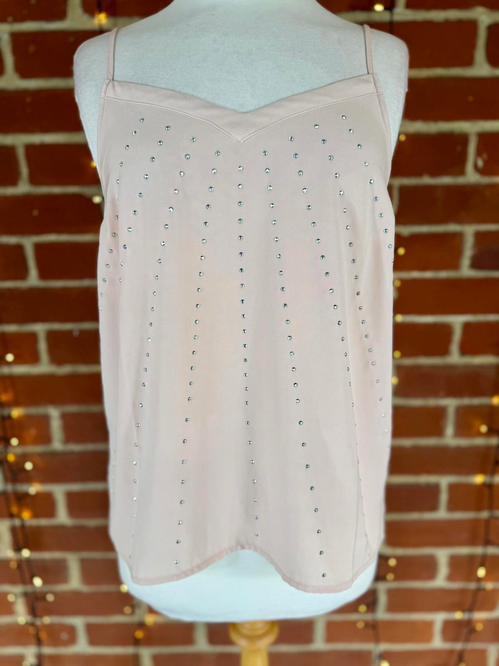 Next Blush Pink Studded Cami Top UK 10 VGC Soft Satin Look Vest Sleeveless #147