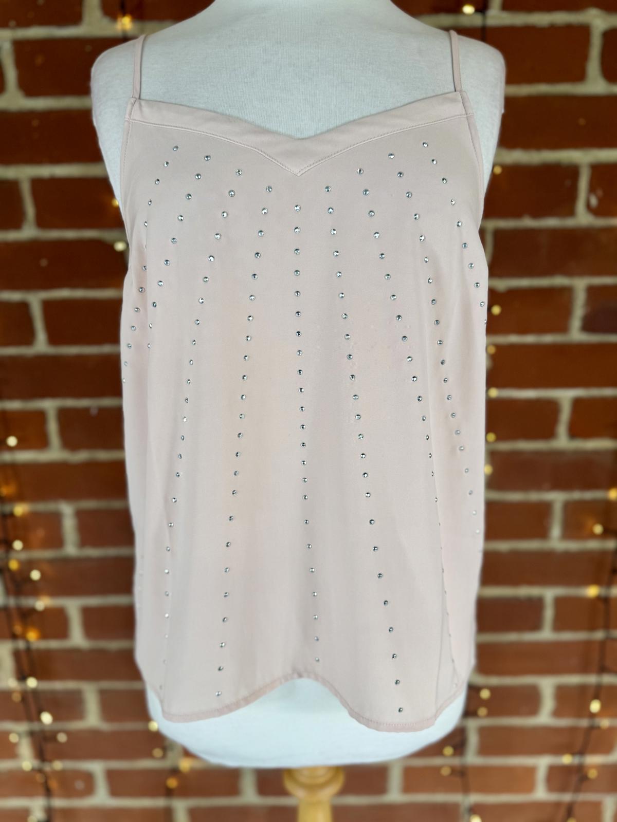 Next Blush Pink Studded Cami Top UK 10 VGC Soft Satin Look Vest Sleeveless #147