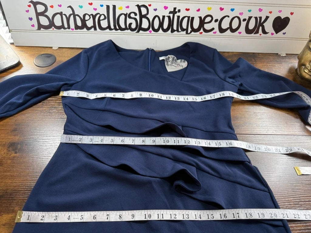 Goddiva Navy One Shoulder Ruffle Pencil Dress UK 16 US 12 BNWT