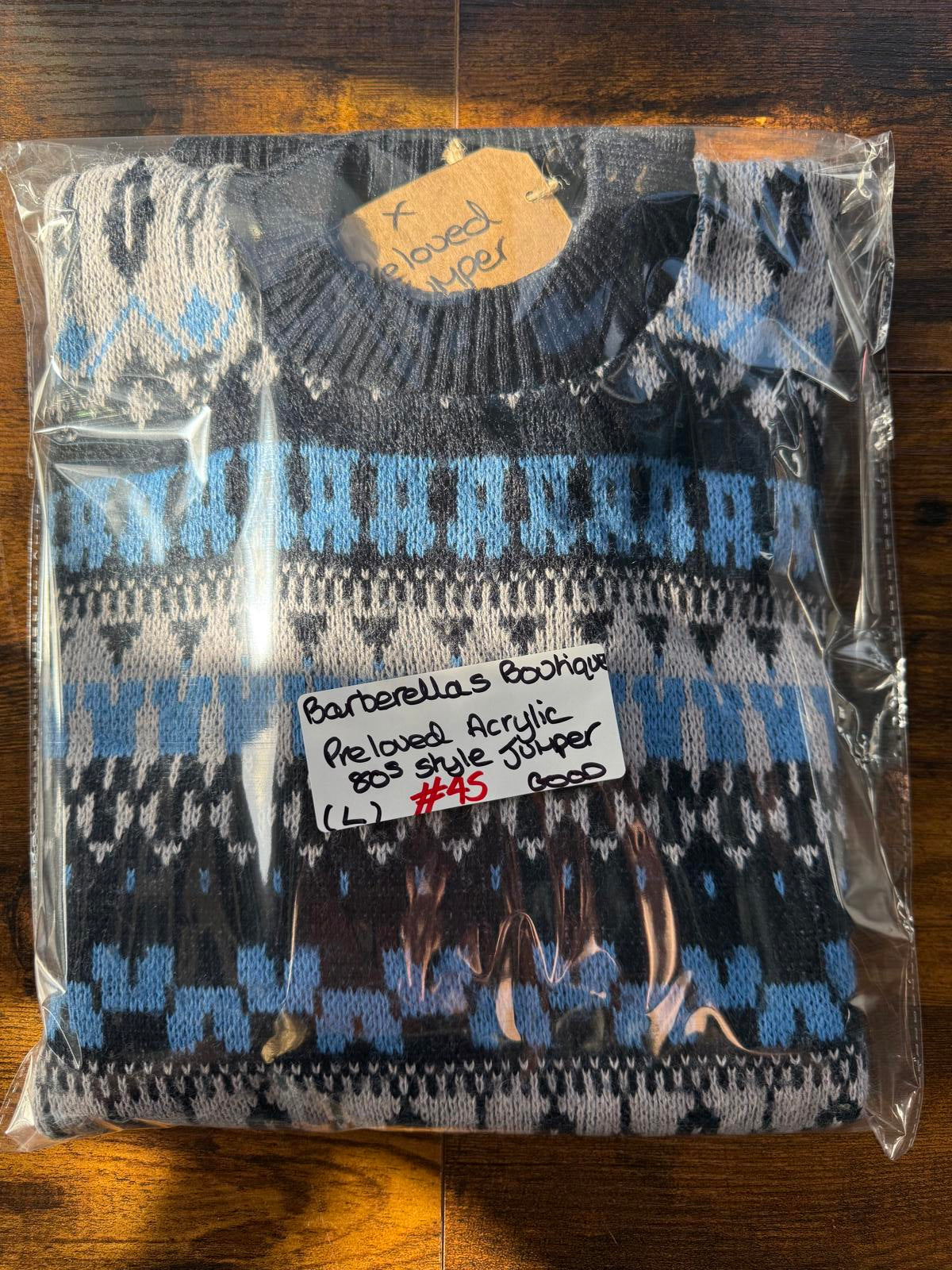 Men’s Fair Isle Knit Jumper Blue Grey Crew Neck M (38–40” Chest) NUM4