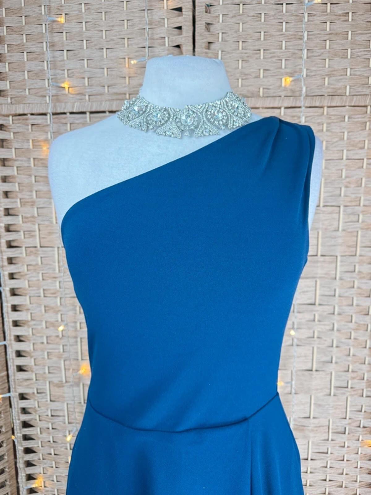 Goddiva Navy One Shoulder Hi Low Dress UK 8 Prom Wedding Guest