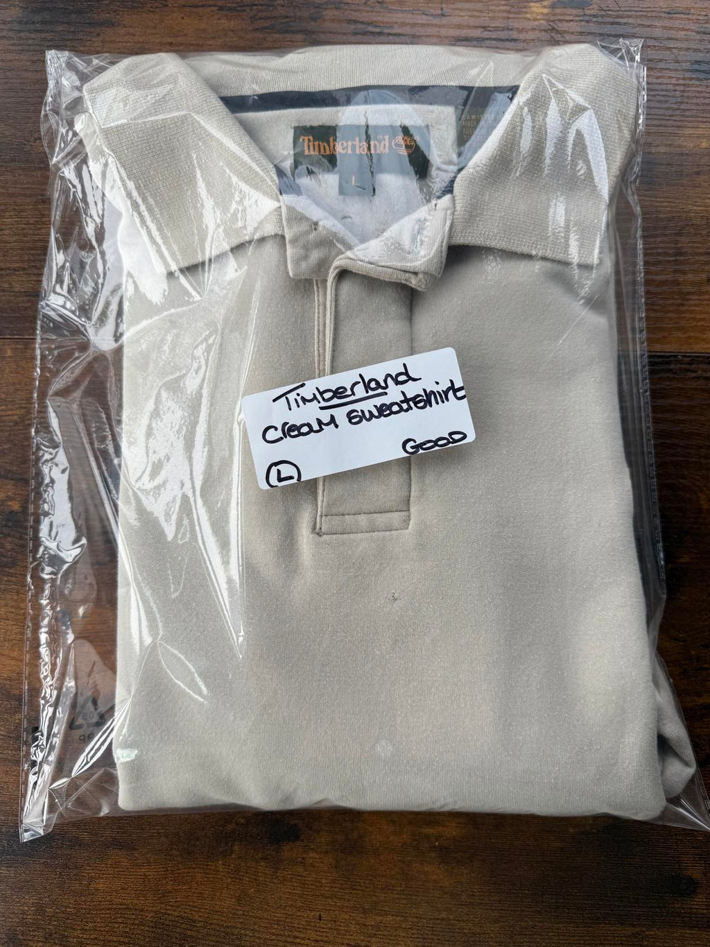 Timberland Polo Shirt Long Sleeve Beige Size L Vintage Y2K 90s NUM 44