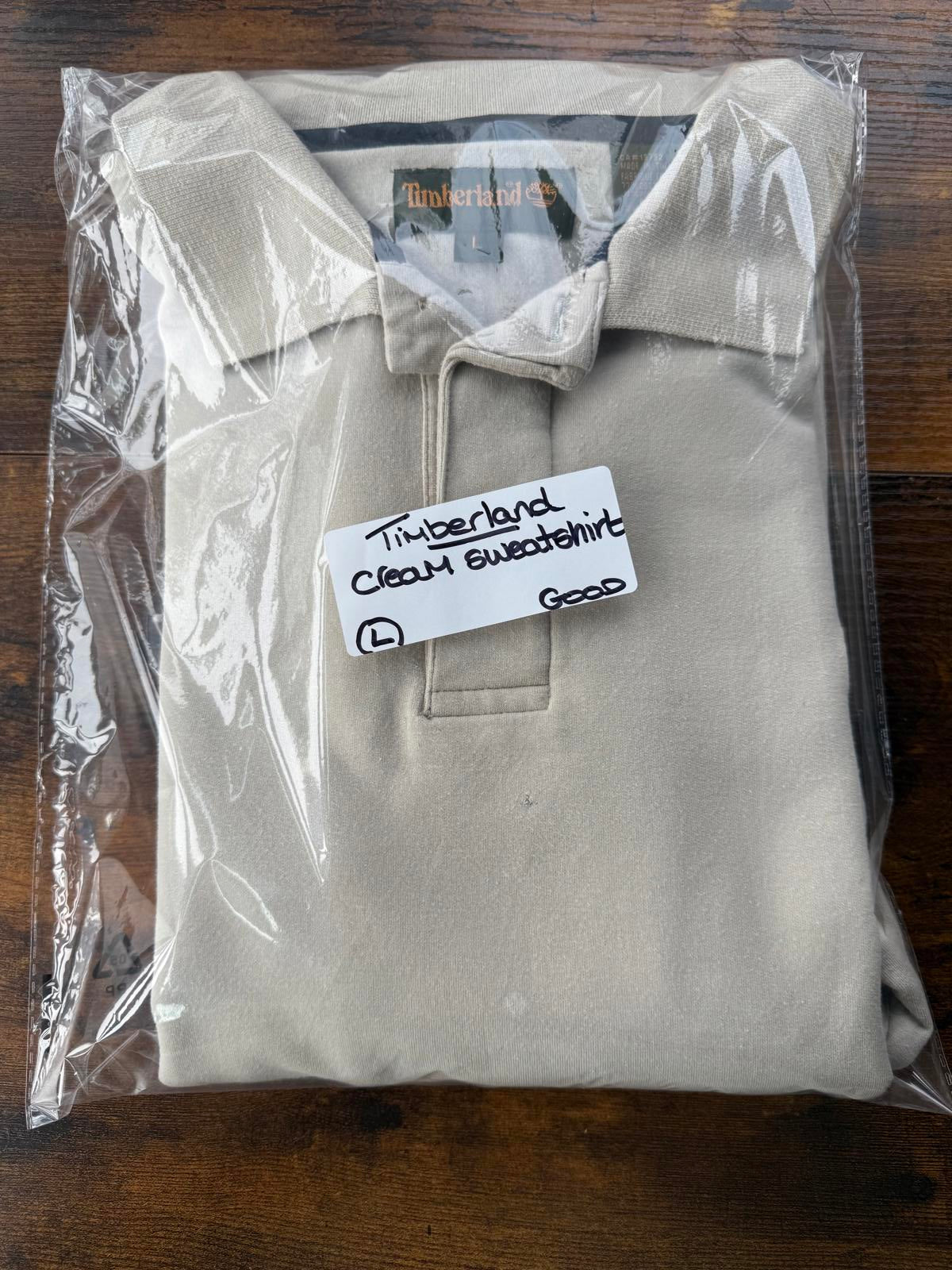 Timberland Polo Shirt Long Sleeve Beige Size L Vintage Y2K 90s NUM 44