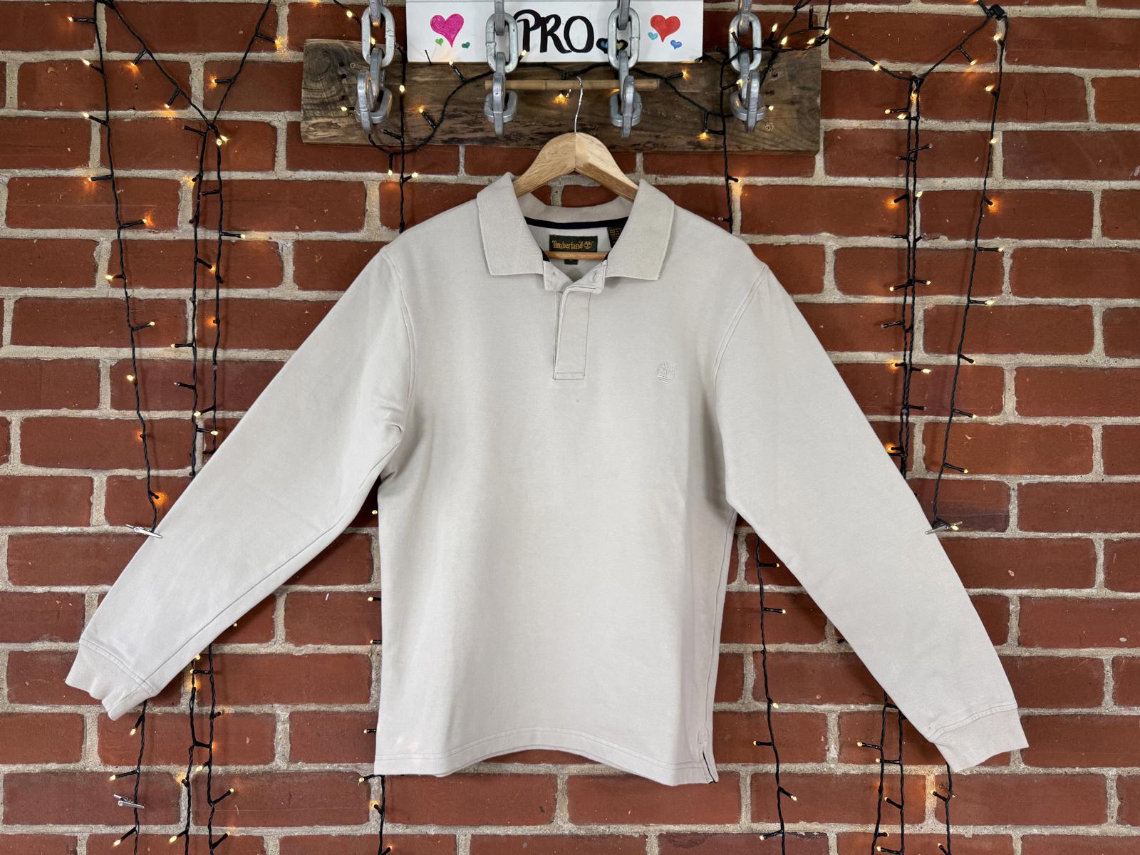Timberland Polo Shirt Long Sleeve Beige Size L Vintage Y2K 90s NUM 44
