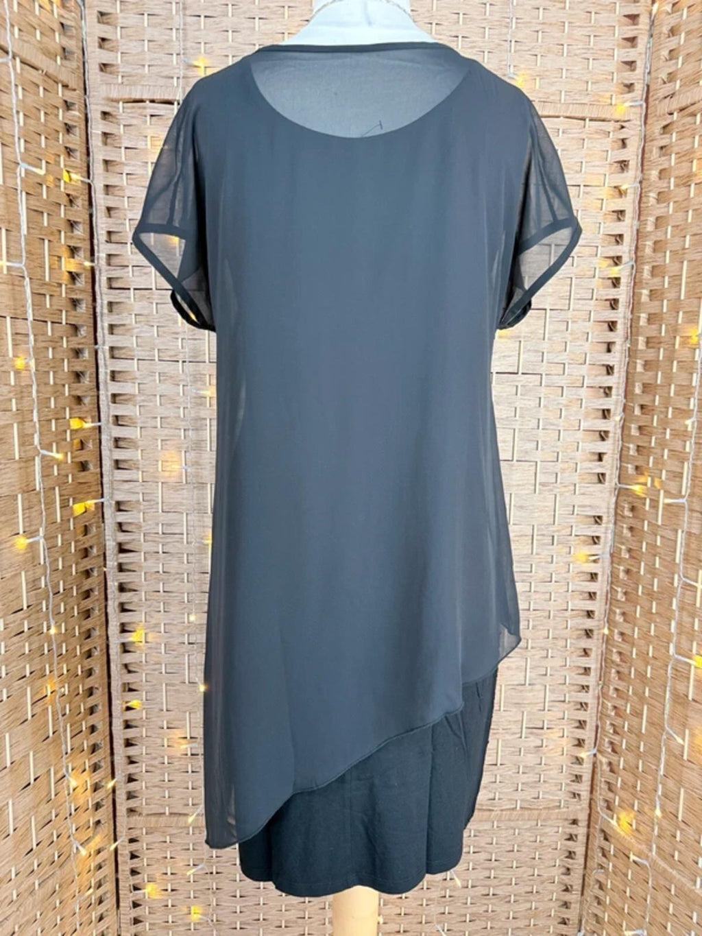 Black Sequin Hem Chiffon Overlay Dress UK 14 US 10 Party Occasion