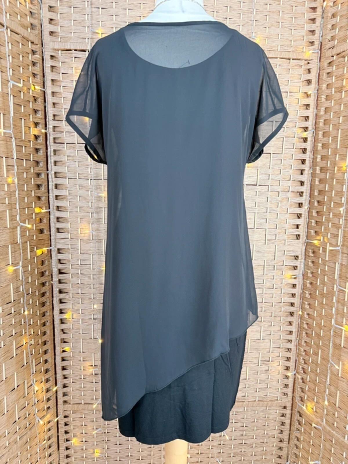 Black Sequin Hem Chiffon Overlay Dress UK 14 US 10 Party Occasion