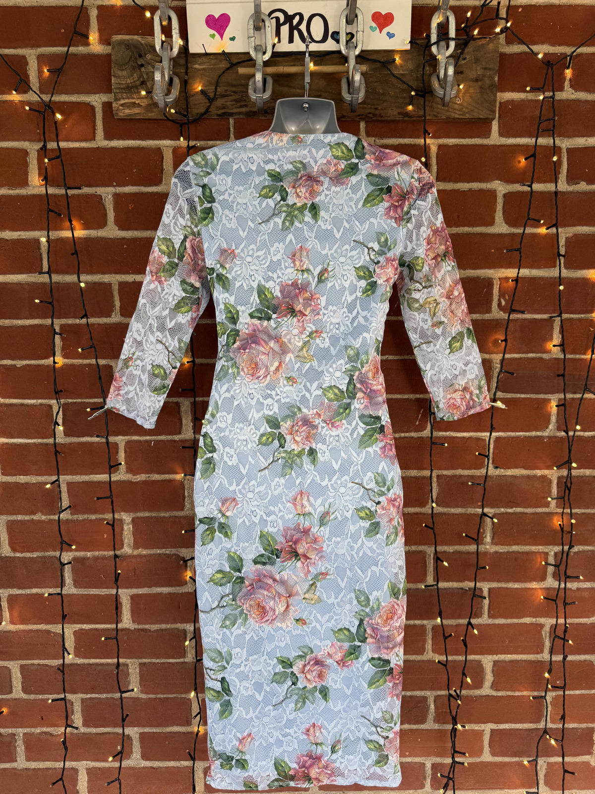 City Goddess Floral Lace Dress - Elegant Blue & Pink Design- size 8