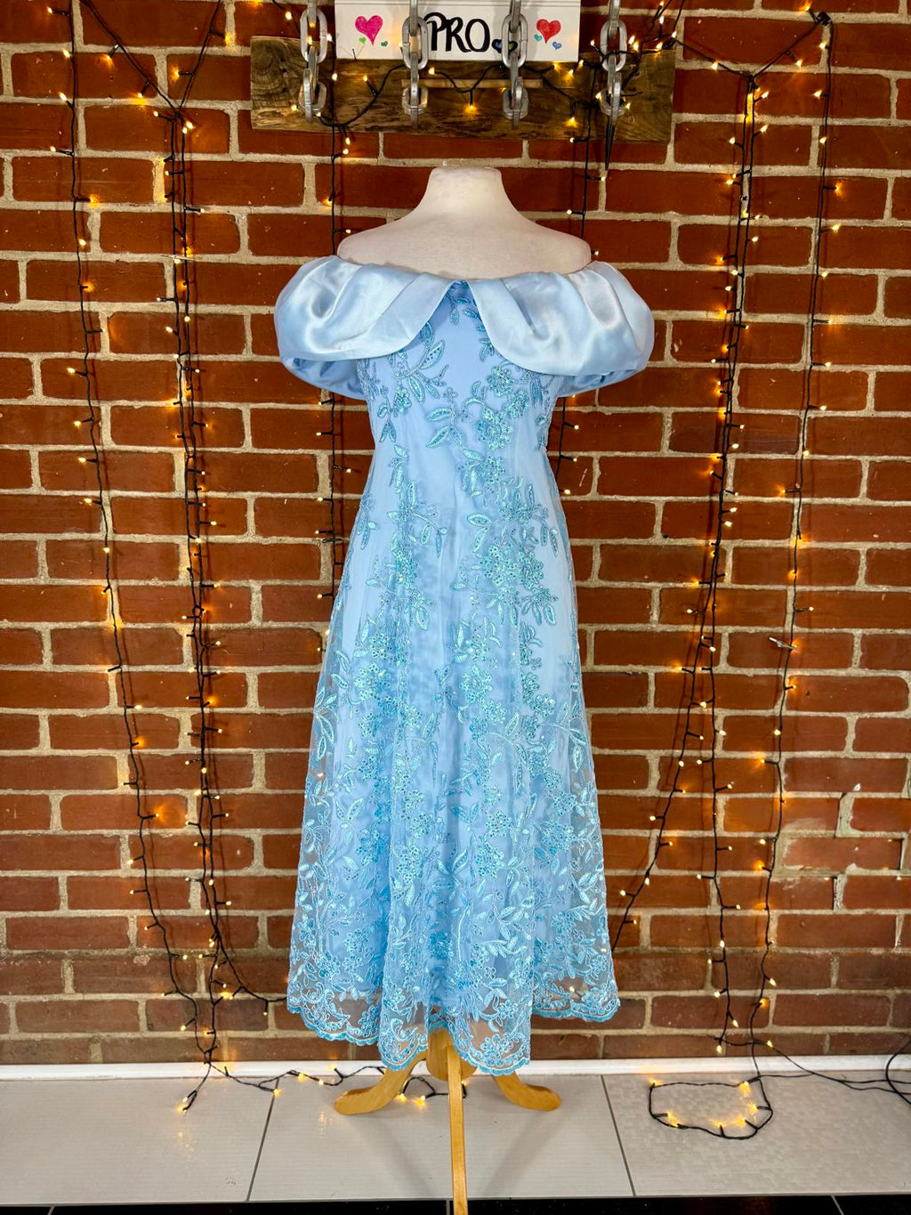 Baby Blue Sequin Embroidered Off-Shoulder Dress UK 8 Prom Gown #181