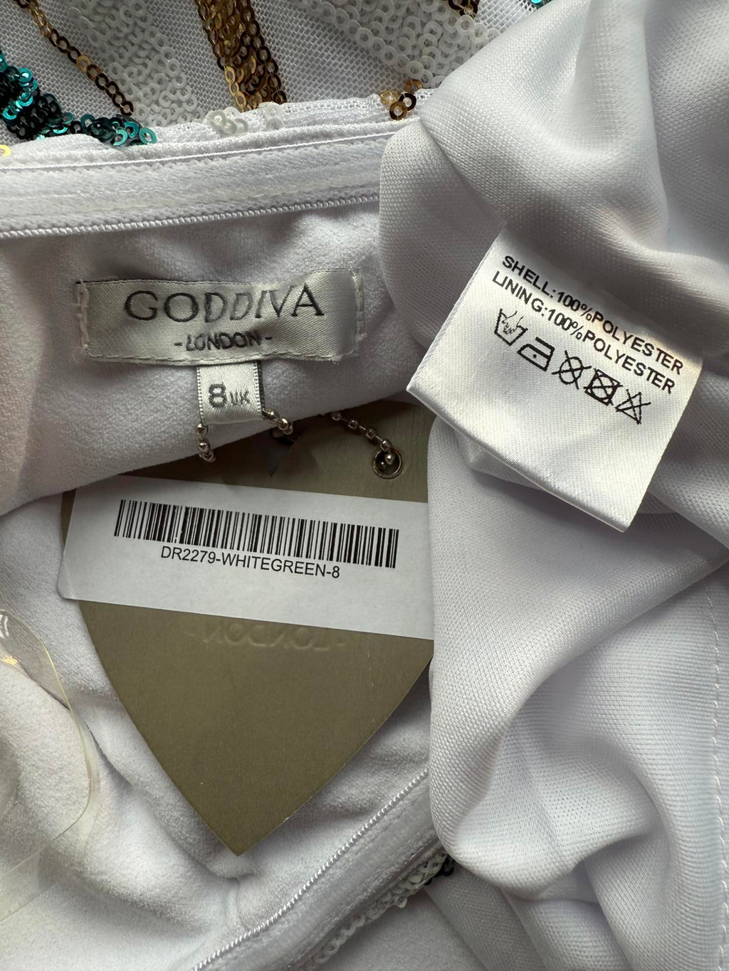 Goddiva London Strapless White Sequin Maxi Dress UK 8 / US 4                .317