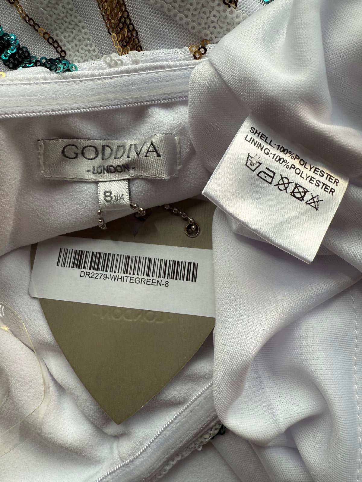 Goddiva London Strapless White Sequin Maxi Dress UK 8 / US 4                .317