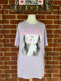 Lavender Graphic T-Shirt Dress with Pink Text - Size 16
