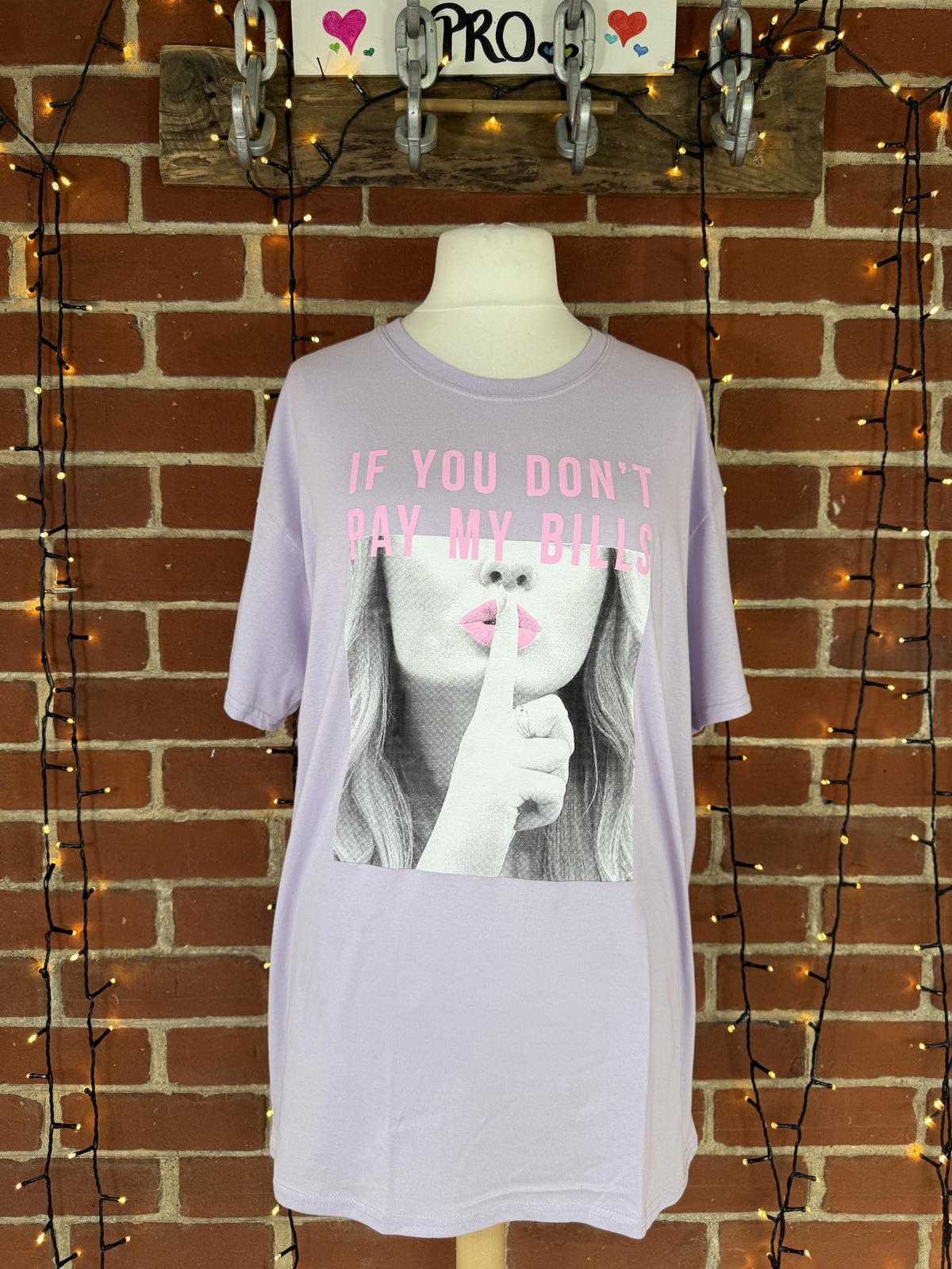 Lavender Graphic T-Shirt Dress with Pink Text - Size 16