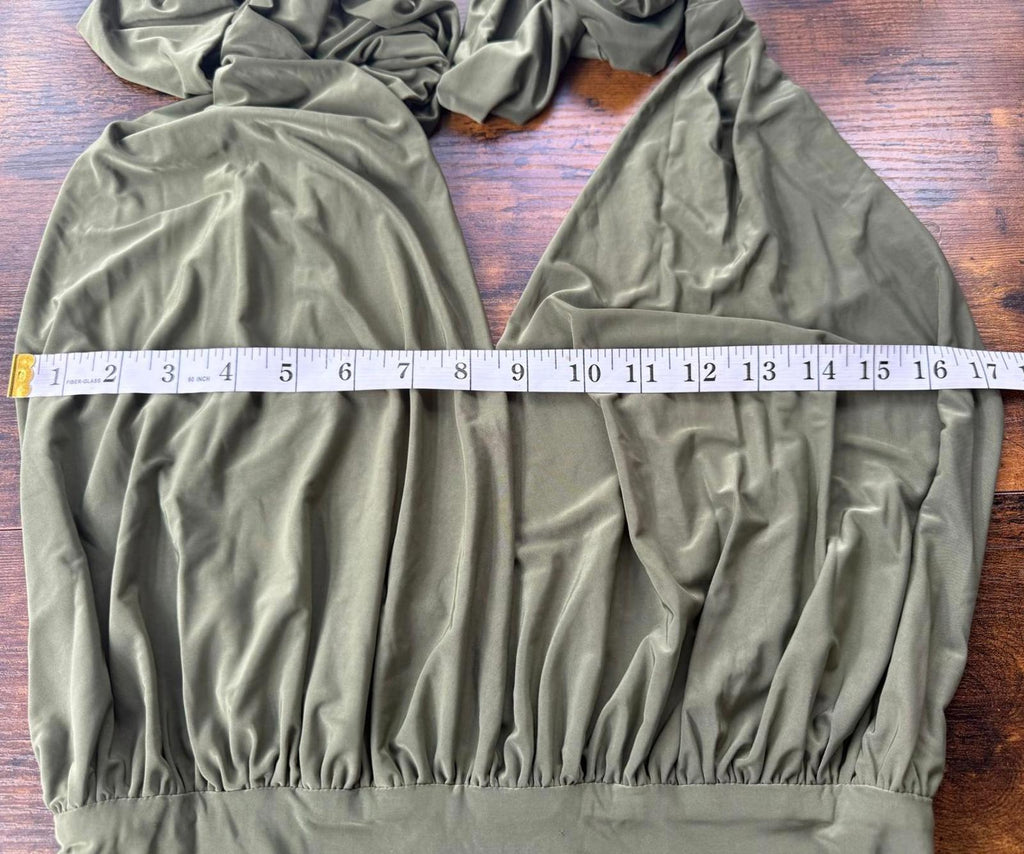 Olive Green Women's One-Piece Swimsuit with Wrap Detail - Size XL