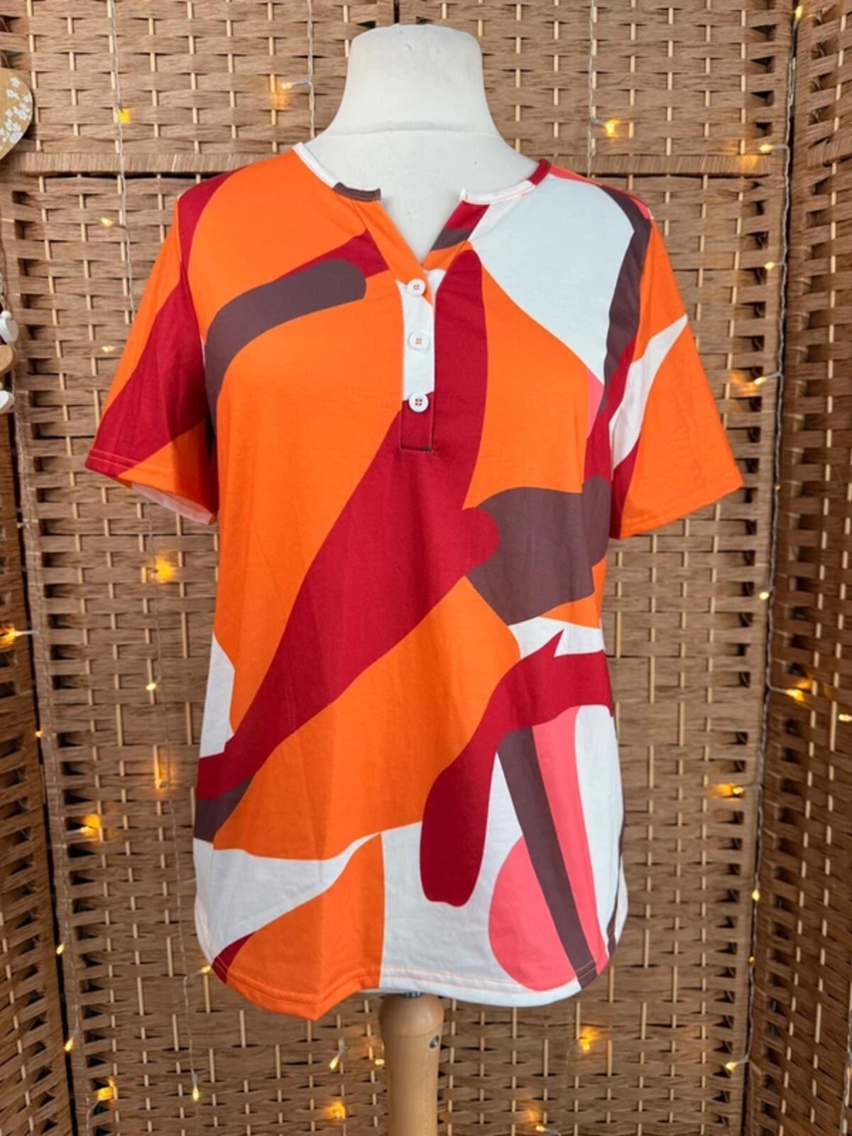 Barberellas Boutique Abstract Orange Print Stretch Top UK14-16