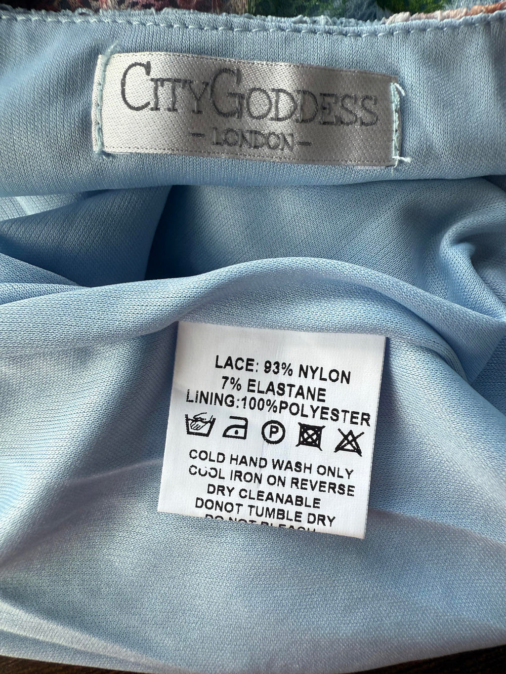 City Goddess Floral Lace Dress - Elegant Blue & Pink Design- size 8