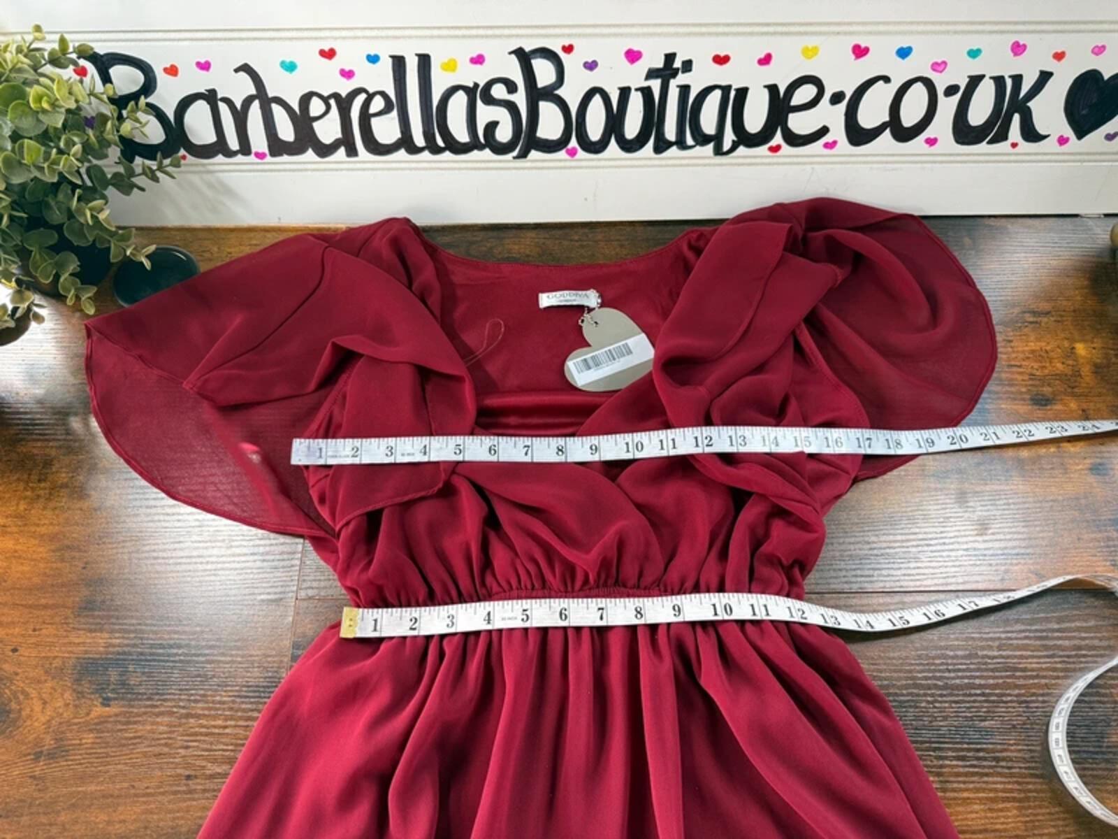 Goddiva Burgundy Chiffon Wrap Skater Dress UK 10 BNWT