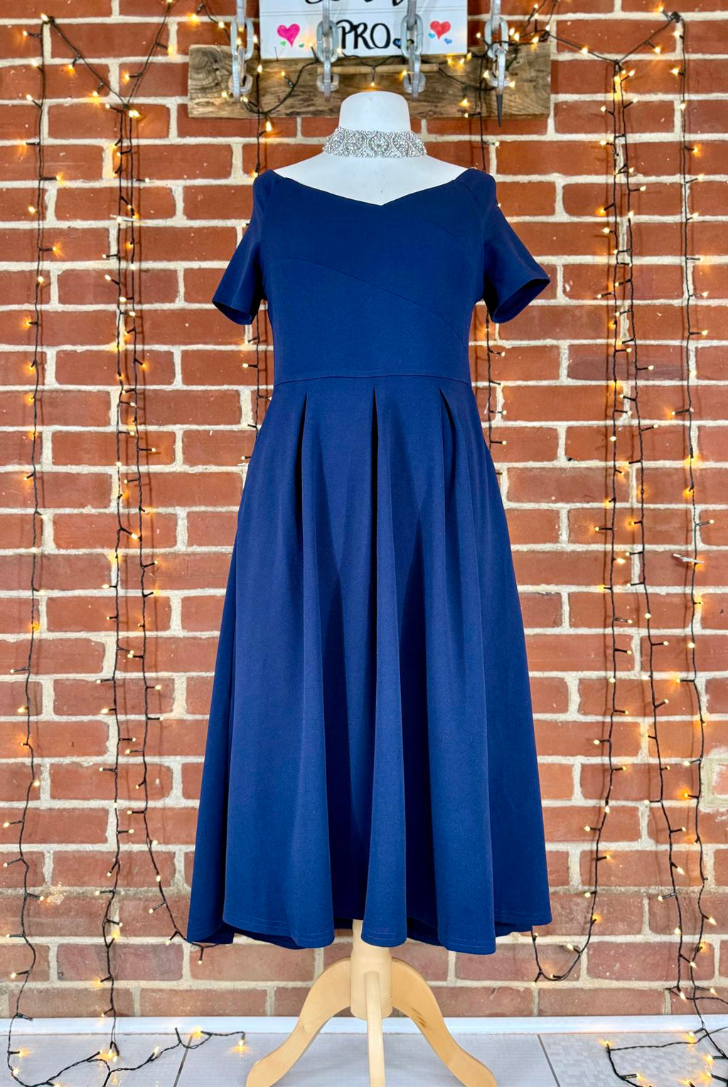 Jolie Moi Navy Fit & Flare Midi Dress with Pockets – UK 12/14 #115