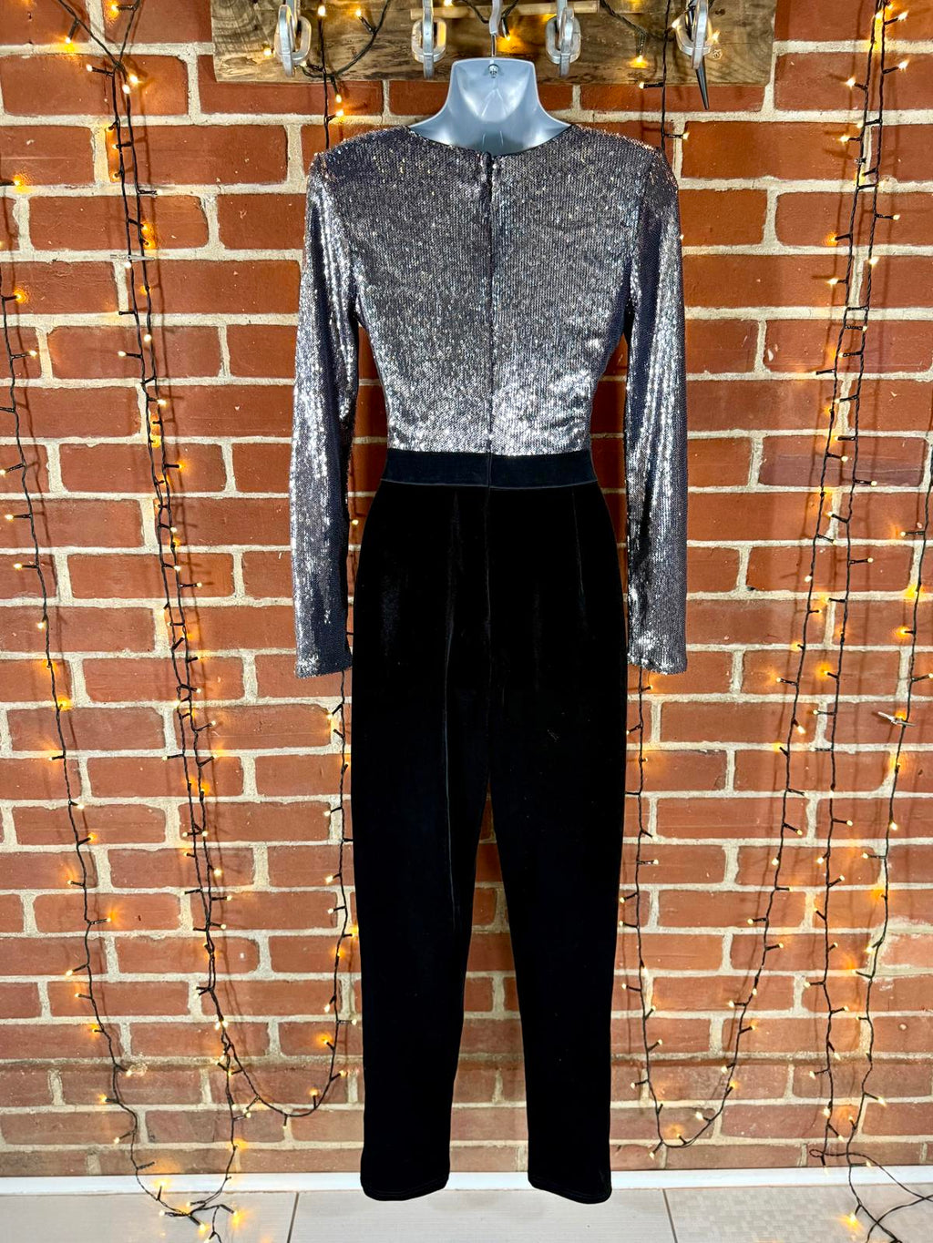 Goddiva Sequin Velvet Tuxedo Jumpsuit UK 8 Silver Black Party Outfit VGC #152
