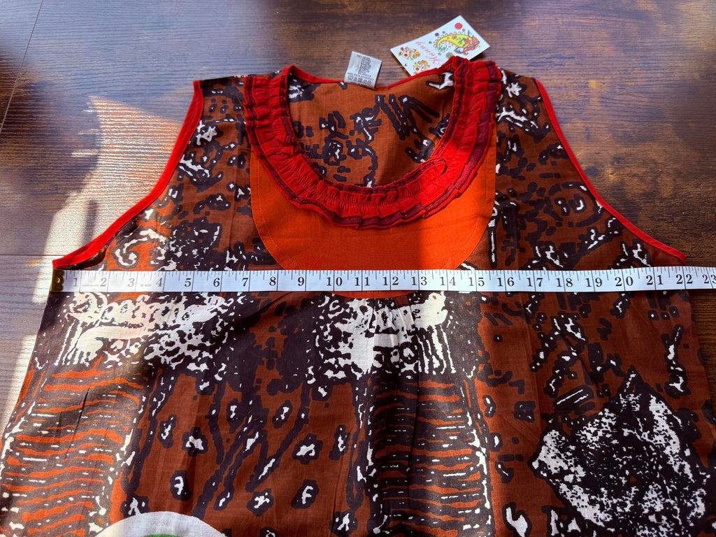 🍫 Abstract Print Cotton Tunic Dress – Size 10-14 – Brown/Multicolour