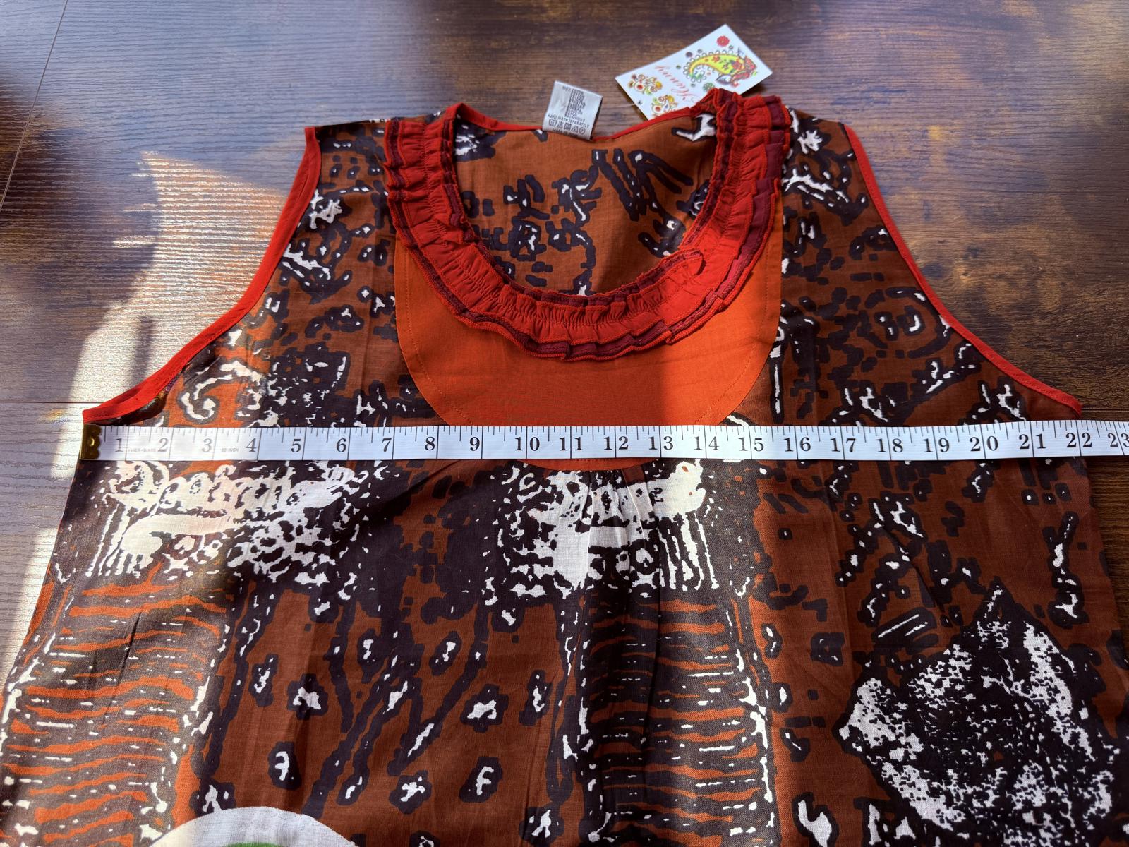 🍫 Abstract Print Cotton Tunic Dress – Size 10-14 – Brown/Multicolour