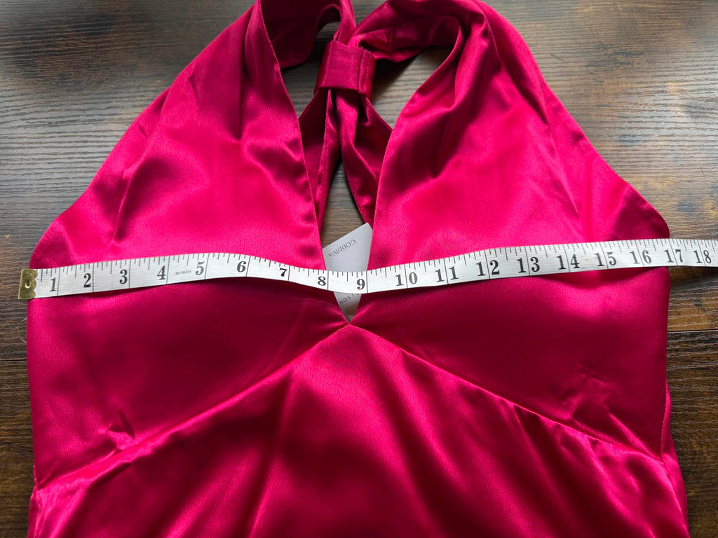 💗Vicky Pattison x Goddiva Hot Pink Satin Halter Maxi Dress UK 12 #105