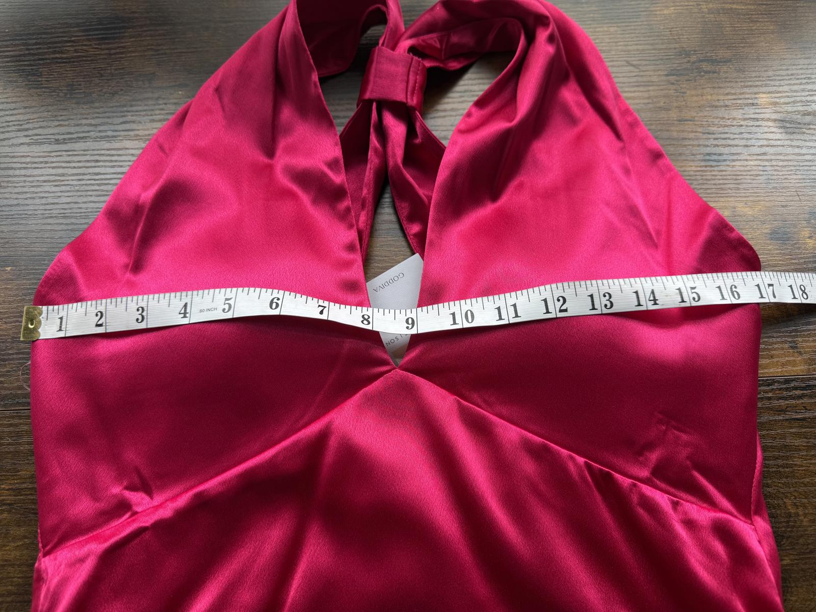 💗Vicky Pattison x Goddiva Hot Pink Satin Halter Maxi Dress UK 12 #105